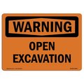 Signmission OSHA WARNING Sign, Open Excavation, 24in X 18in Decal, 24" W, 18" H, Landscape, Open Excavation OS-WS-D-1824-L-12290